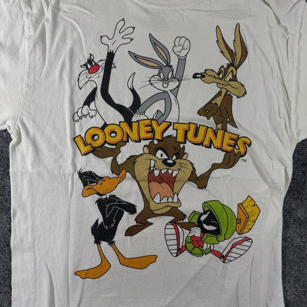 Looney Tunes Large White T-Shirt Bugs Bunny Daffy Taz Marvin The Martian - Picture 2 of 9